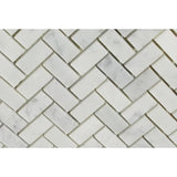 White Carrara Marble 5/8x1 1/4 Herringbone Polished Mosaic Tile - TILE AND MOSAIC DEPOT