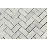 White Carrara Marble 5/8x1 1/4 Herringbone Honed Mosaic Tile - TILE AND MOSAIC DEPOT